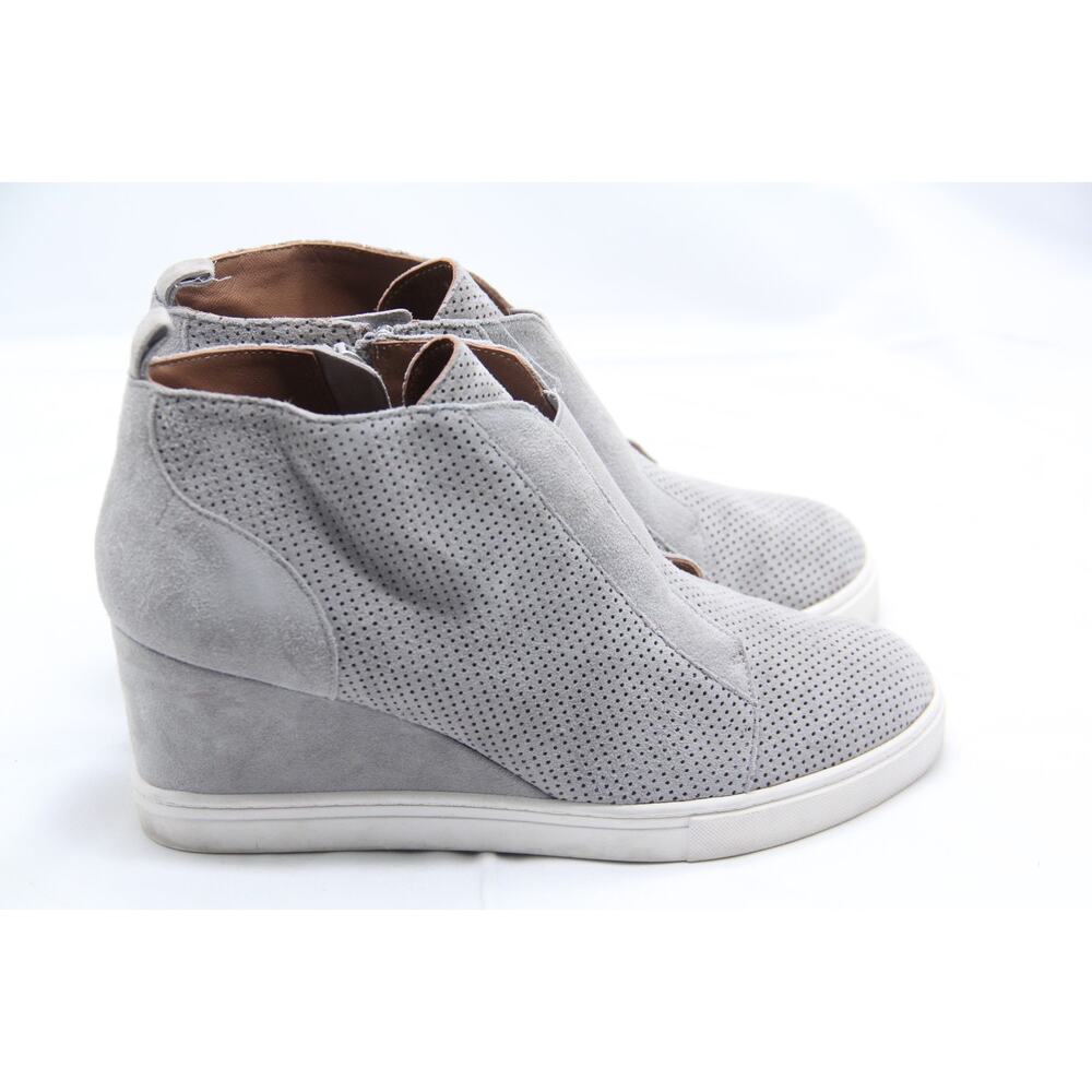 Linea Paolo Felicia Boots Womens Sz 8.5 Gray Suede Zip Hidden Wedge Heel Sneaker